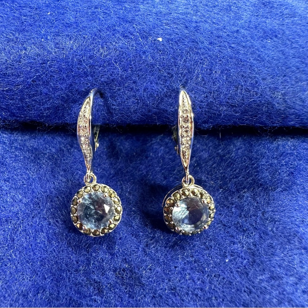 Judith Jack 925 Sterling Silver Marcasite and crystal drop earrings.